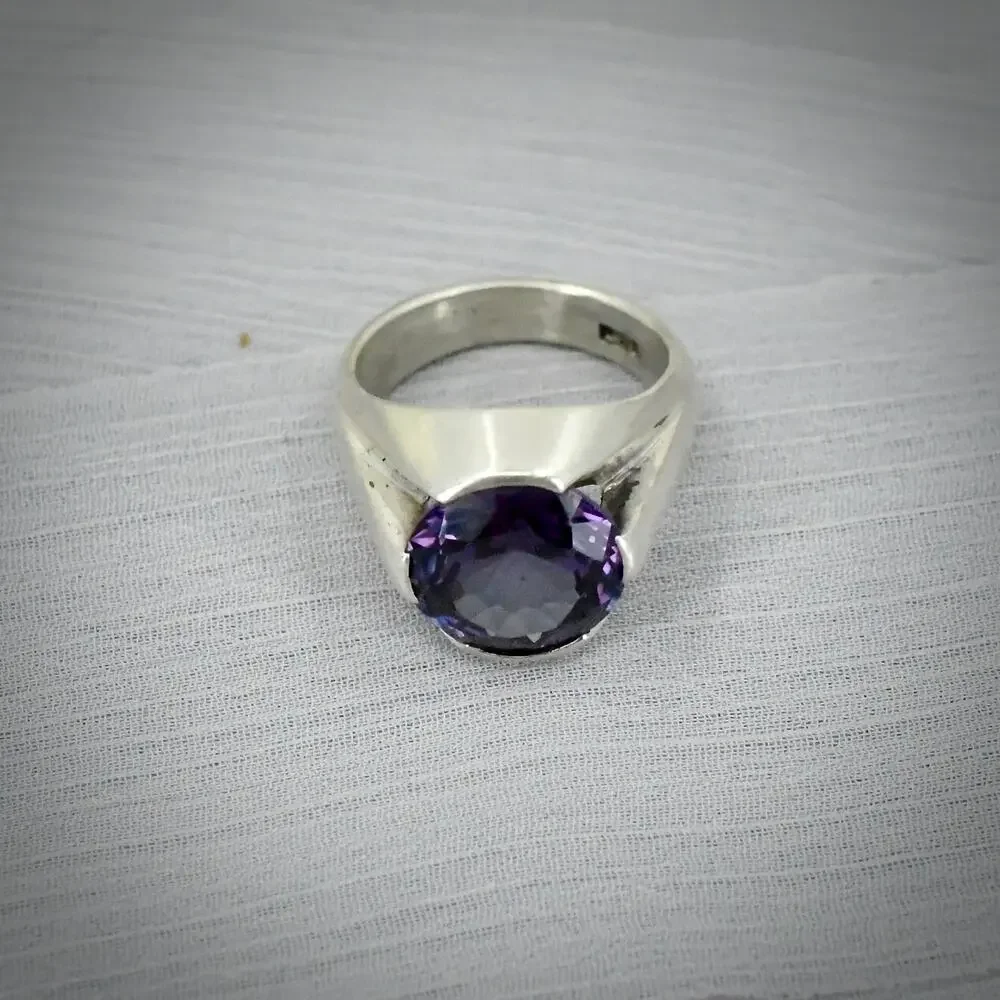 Vintage FRK Mexico 925 Silver Heavy Simulated Alexandrite Ring Unisex Size 9